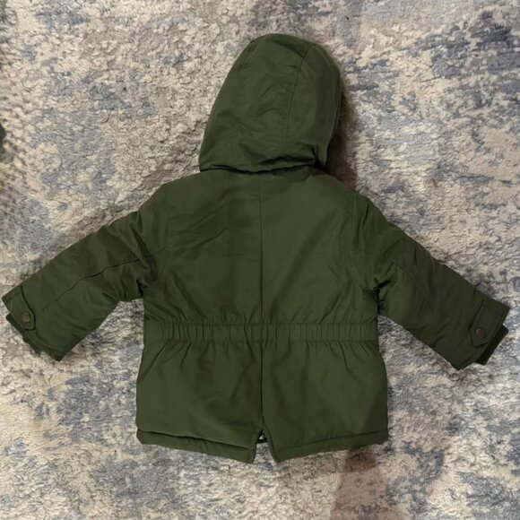 Carter’s Winter Parka Olive Green 24M Faux Fur Hood - Picture 3 of 4
